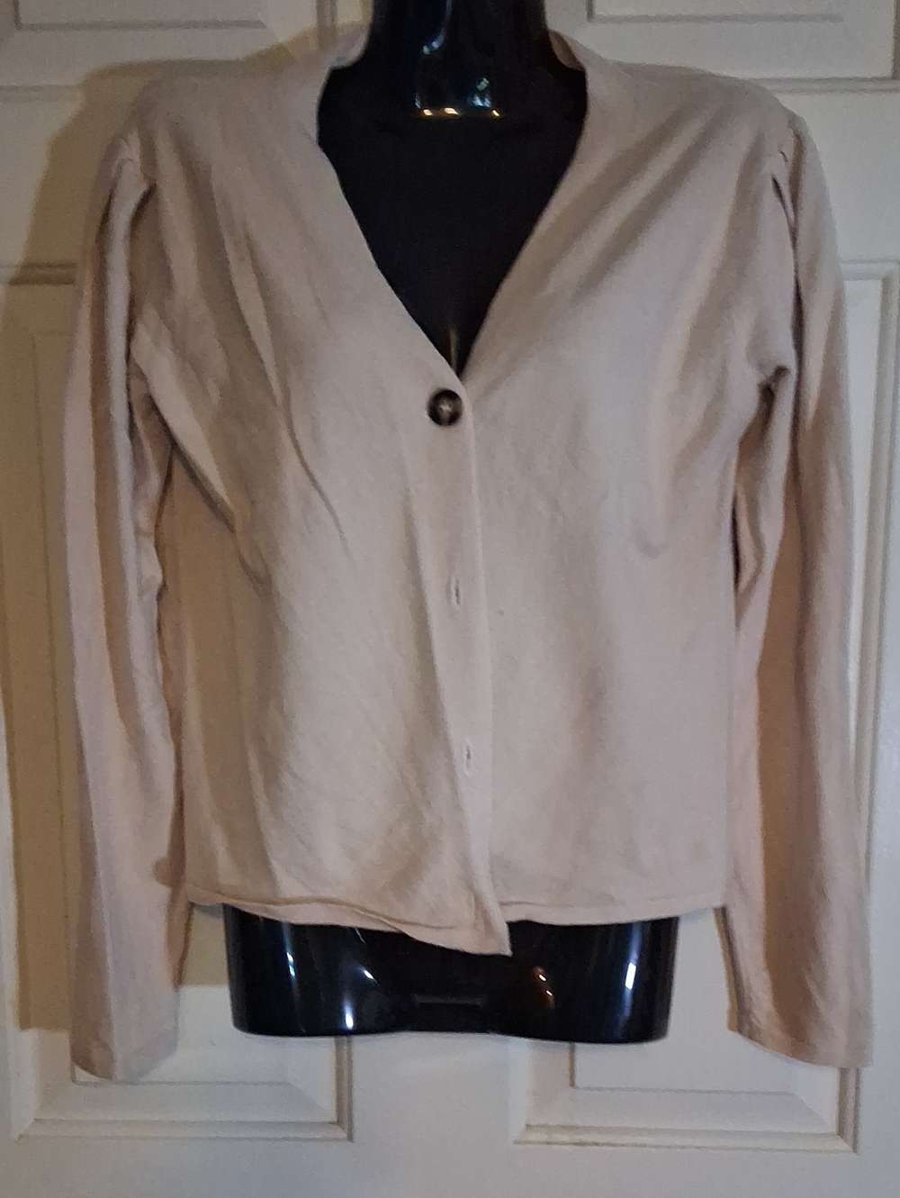 Classic V-Neck Single-Button Cardigan - Beige